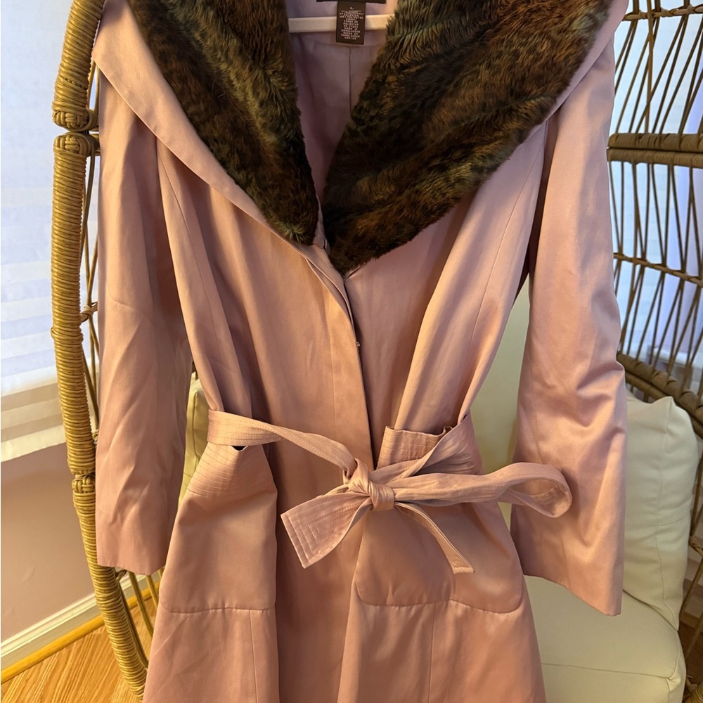 Pink Coat with Faux Fur Collar